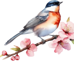 Watercolor paintings of colorful birds.  Ai-Generated. png