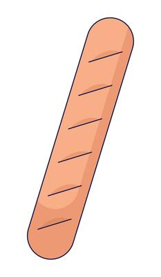 Baguette french bread 2D linear cartoon object. Baked loaf isolated line vector element white background. Wheat food. Bakehouse assortment. Delicious bakery product color flat spot illustration