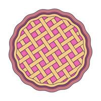 Refreshing summer pie crust top view 2D linear cartoon object. Rustic baked goods dessert isolated line vector element white background. Berries pastry. Homemade cake color flat spot illustration