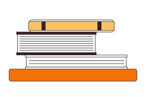 Stacked books textbooks 2D linear cartoon object. Notebook pile. Unfinished homework isolated line vector element white background. College high school. Back to school color flat spot illustration