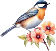 Watercolor paintings of colorful birds.  Ai-Generated. png