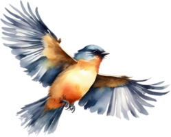 Watercolor paintings of colorful birds.  Ai-Generated. png