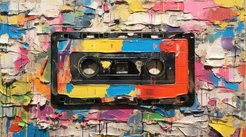 Generative AI, Closeup of impasto tape cassette colorful art painting textured background photo