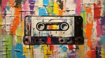 Generative AI, Closeup of impasto tape cassette colorful art painting textured background photo