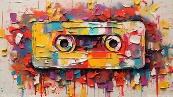 Generative AI, Closeup of impasto tape cassette colorful art painting textured background photo