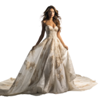 Girl in a beautiful white, beige long evening dress isolated png