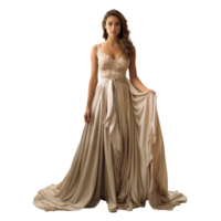 Girl in a beautiful white, beige long evening dress isolated png