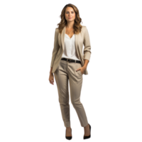 Business woman in full-length jacket isolated. png