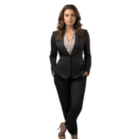 Business woman in full-length jacket isolated. png