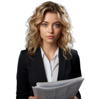 Business woman in jacket isolated on black png