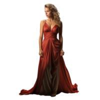 Mädchen im ein schön rot lange Abend Kleid isoliert png