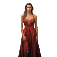 flicka i en skön röd lång kväll klänning isolerat png