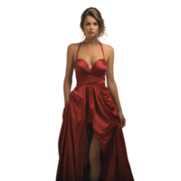 Girl in a beautiful red long evening dress isolated png