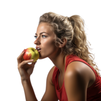 jong atletisch meisje aan het eten een appel geïsoleerd png