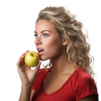 Young athletic girl eating an apple isolated png