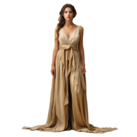 Girl in a beautiful white, beige long evening dress isolated png