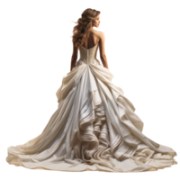 Girl in a beautiful white, beige long evening dress isolated png