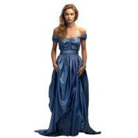 Girl in a beautiful blue long evening dress isolated png