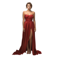 Girl in a beautiful red long evening dress isolated png