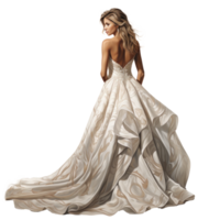meisje in een mooi wit, beige lang avond jurk geïsoleerd png