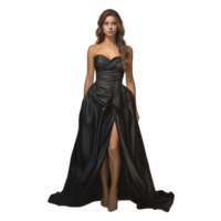 Girl in a beautiful black long evening dress isolated png