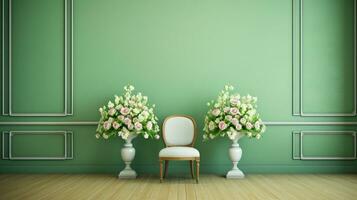 Pastel Green Wedding Setting, generative AI photo