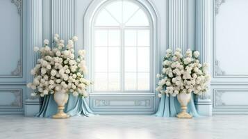 Regal Blue Wedding Setting, generative AI photo