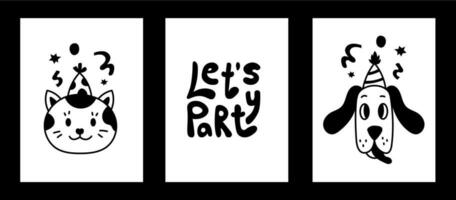 Pets party posters in doodle style vector