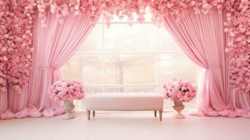Whimsical Pink Sky Wedding, generative AI photo