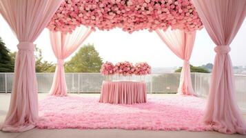 Pink Petal Wedding Backdrop, generative AI photo