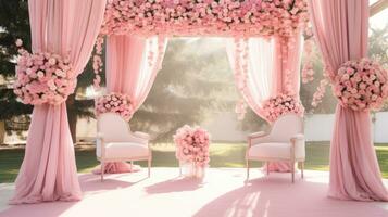 Rose Quartz Outdoor Wedding, generative AI photo