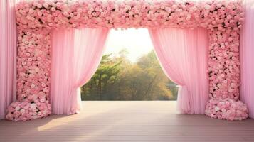 Pastel Pink Skyline Wedding, generative AI photo