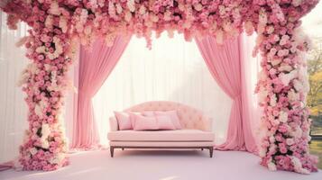 Pretty Pink Garden Wedding, generative AI photo