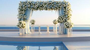 Ethereal Blue Sky Wedding Scene, generative AI photo