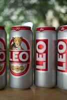 bangkok, Tailandia - octubre 11, 2023 nuevo de lata diseño poder, León lager cerveza tailandés cerveza, León cerveza es más popular en tailandia foto