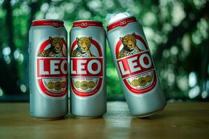 Samut Prakan, Thailand - October 11, 2023 Can of Leo Beer, new design can. photo