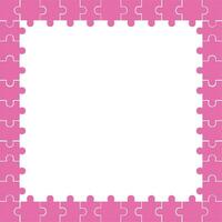 Puzzle background, banner, blank. Background with pink puzzle frame separate pieces, mosaic, details, tiles or parts. vector