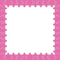 Puzzle background, banner, blank. Background with pink puzzle frame separate pieces, mosaic, details, tiles or parts. vector