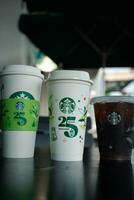 Bangkok, Thailand - October 17, 2023 Reusable cup 25th Anniversary, Starbucks Thailand. Limited-edition photo
