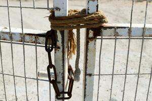 Thick hemp rope on the pier in the seaport. photo