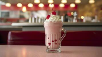 Cherry Milkshake in a Classic American Diner.  food photography concept. Generative AI photo