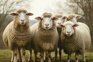 A group of sheep standing outdoors. Generative AI photo