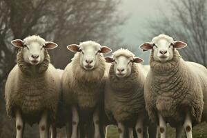 A group of sheep standing outdoors. Generative AI photo