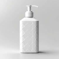 Cosmetic rounded all white soap bottle mockup on white table. AI Generative photo