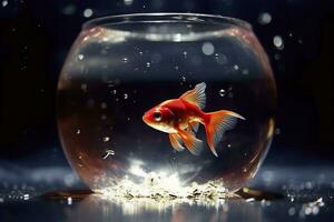 Beautifully colored goldfish swim in the clear aquarium water. 3d animation swimming goldfish.  AI Generative photo