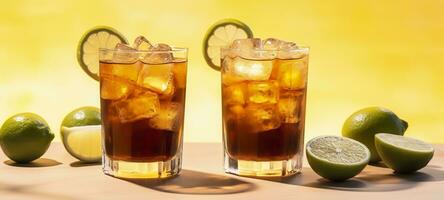 Glasses of tasty Long Island iced tea on light background. AI Generative photo