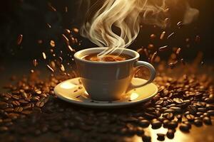 Coffee Bliss. Savoring the Aromatic Symphony of Splashing Beans. Generative AI photo