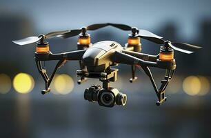 Drone quadcopter with digital camera. Generative AI photo