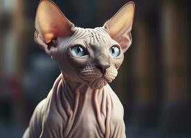 Beautiful photo Sphynx cat concept, contemporary natural and mood social background. Generative AI