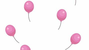 Flying upward pink balloons 2D objects animation. Surprise party flat cartoon 4K video, transparent alpha channel. Festival decoration baloons on strings animated elements on white background video